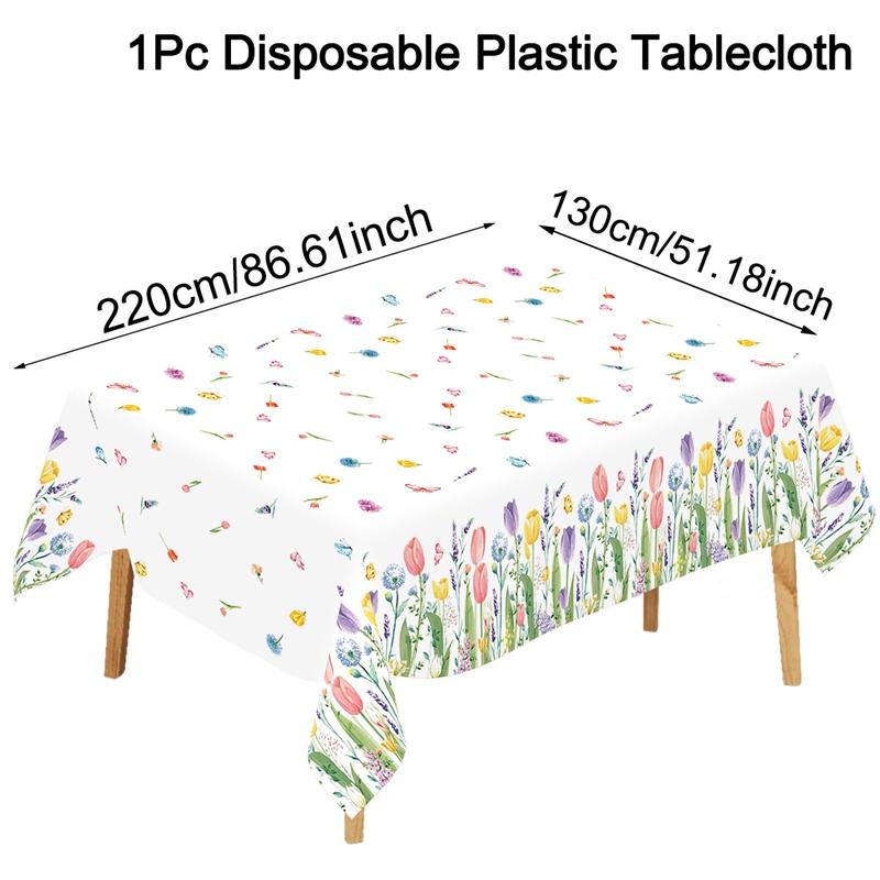 Spring Tulip Lavender Tablecloth, Disposable Seasonal Spring Summer Floral Butterfly Kitchen Dining Table Decoration for Home