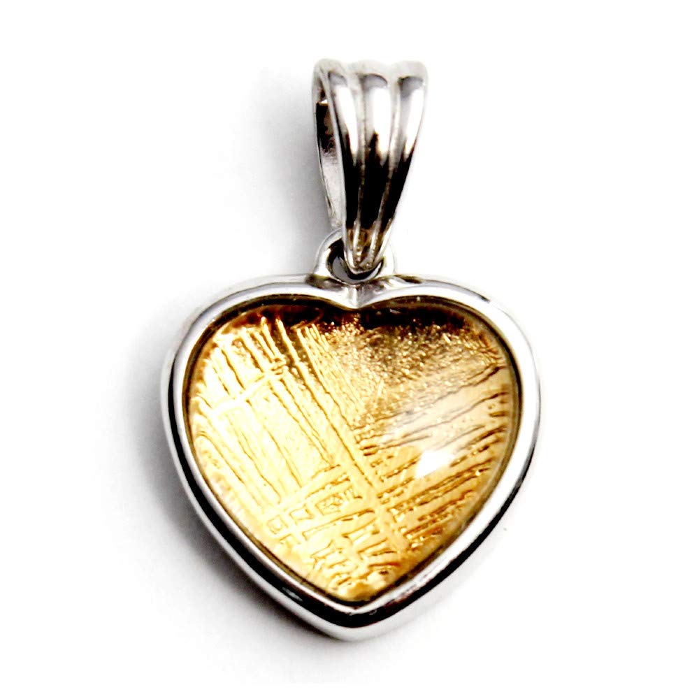 Heart-shaped Gibeon meteorite pendant, sterling silver (gold), for women and men.