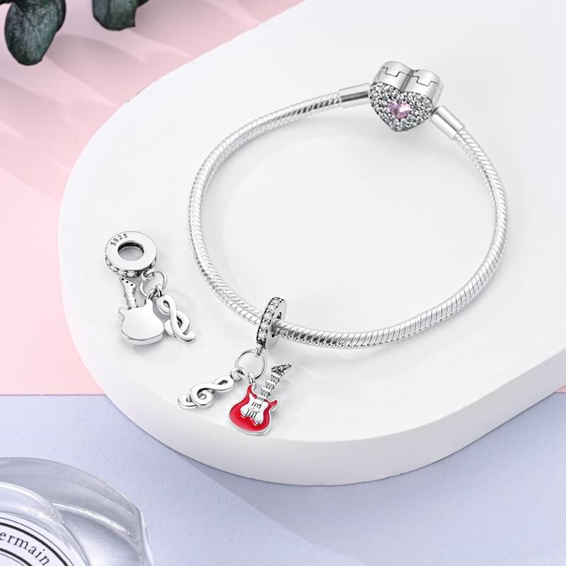 Red Guitar Note Rock Pendants Plata R Original Beads Fit Originalcharms Bracelet Beads Jewelry Gifts For Women