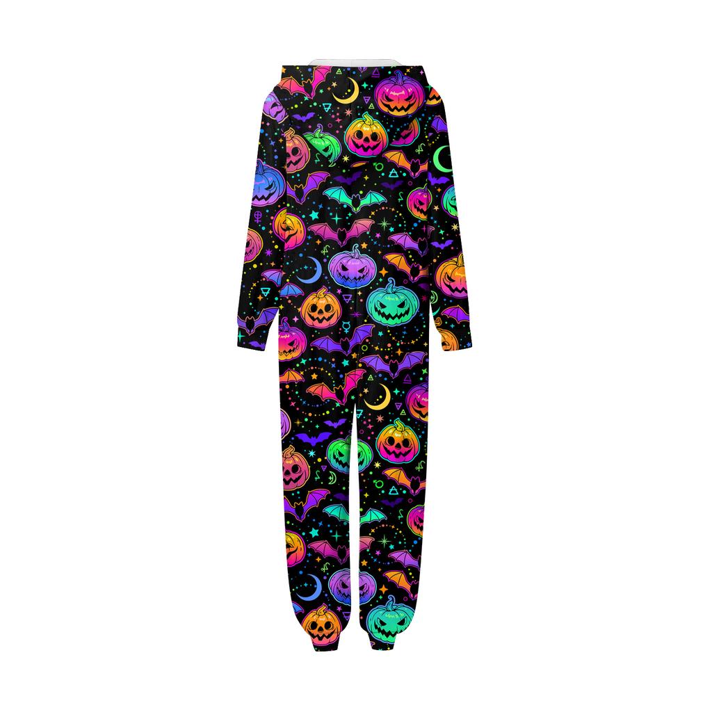 Halloween Printed Family Matching Hooded Long Sleeved Zippered Hooded Jumpsuit Set