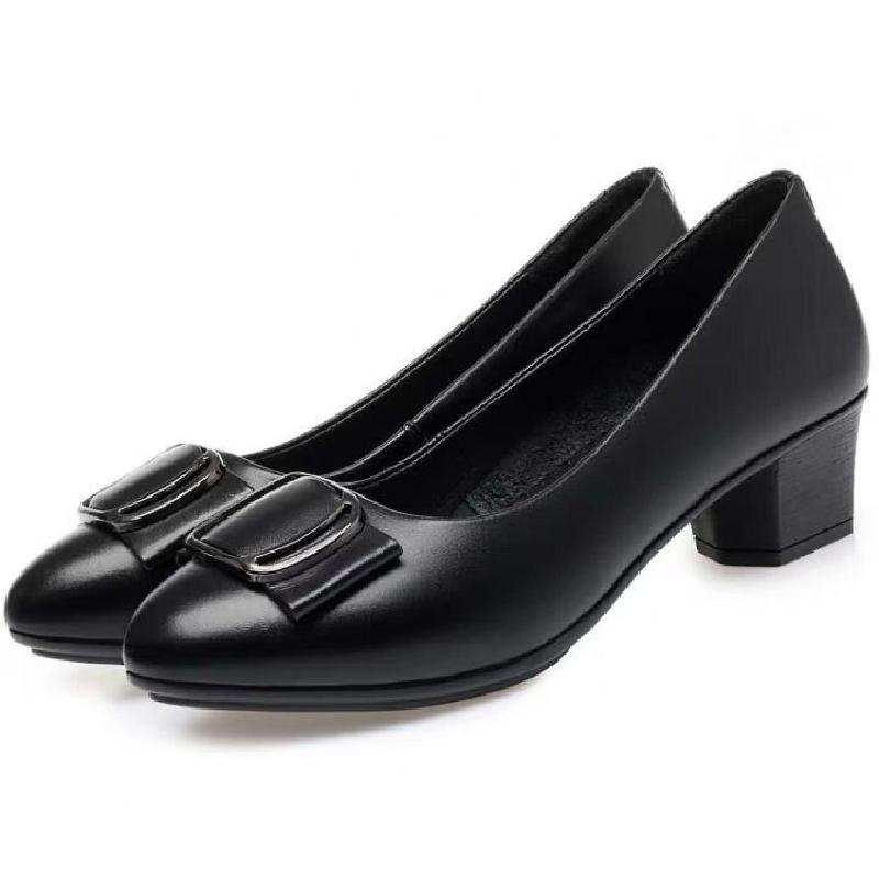 Wiosenne i Jesienne Nowe Damskie Mokasyny Biurowe, Miękka Skóra Średni Obcas Antypoślizgowe Płaskie Buty, Odpowiednie do Codziennego Noszenia