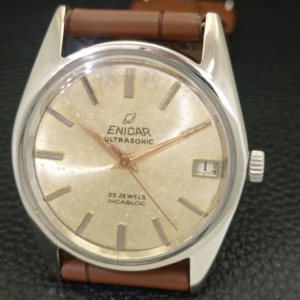HAND-WINDING VINTAGE ENICAR ULTRASONIC SWISS MENS ORIGINAL DIAL WATCH A703795-1