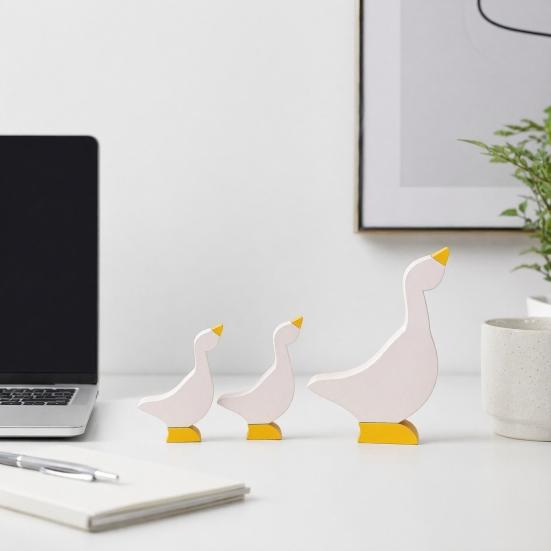 3Pcs Goose Wood Table Sign, Nordic Style Minimalist Solid Wood Decorative Ducks Set, Tabletop Centerpieces for Home Office Kids Room Shelf Decor