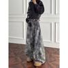 Guochao American High Street Stars Full of Old Camouflage Jeans Men's and Women's Design Scimitar Pants Loose Wide-leg Pants