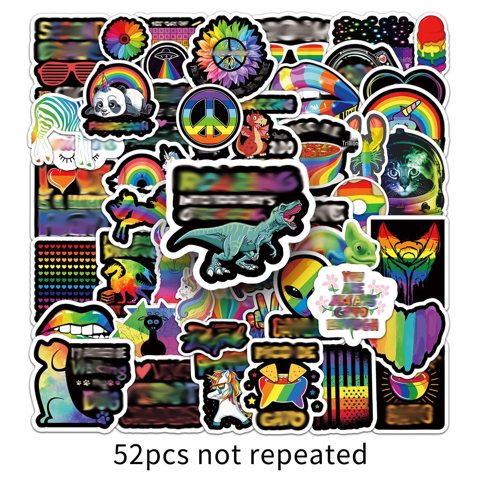 52 Colorful Cartoon Stickers for Luggage, Motorcycle, Refrigerator, Car - Waterproof Graffiti Decals 5.5-8.5cm