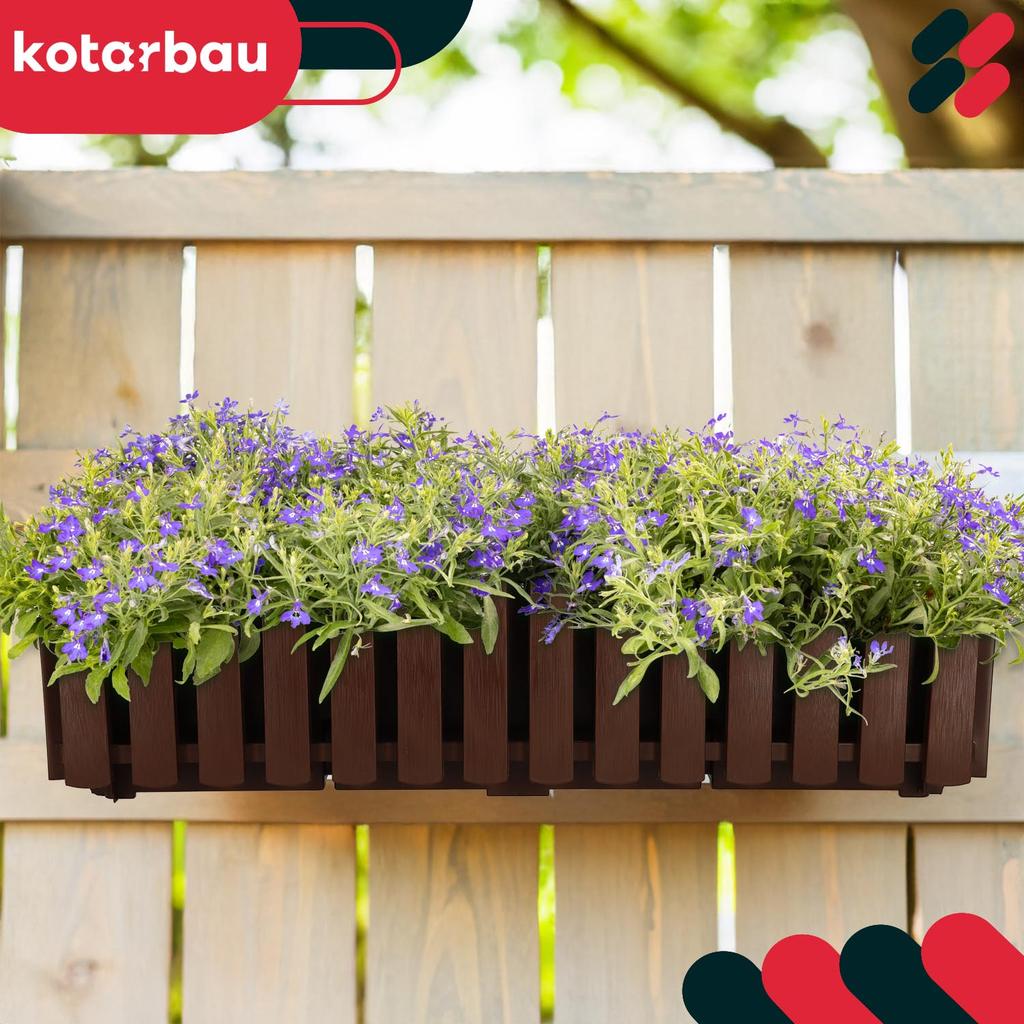 Flowerpot Balcony Terrace Box with Hooks Irrigation System Brown 60cm