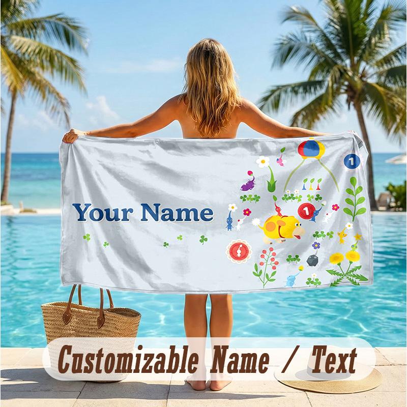 Custom Text Beach Towel, Soft Absorbent Swimming Multi-use TowelPikmin