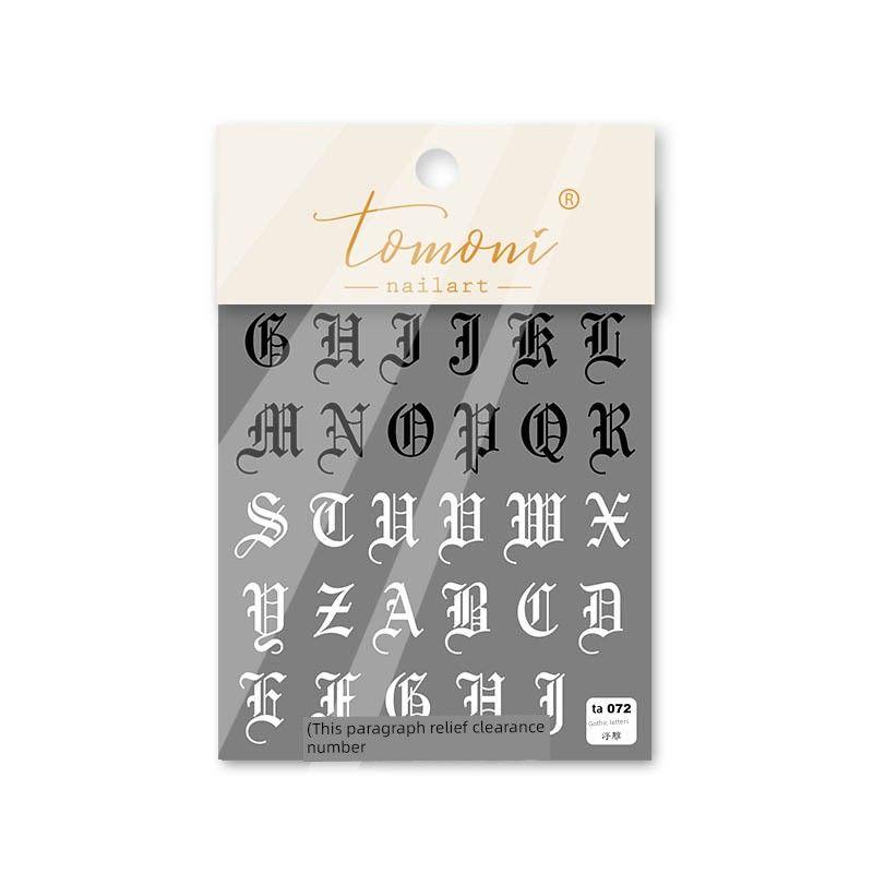 

Color Gothic Black and White Letter Nail Art Sticker Tomoni Embossed Japanese Style Adhesive 5D Nail Sticker Nail Ornament Large Black and White Gothic Letter 72((Relief))