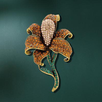 Spilla Gigli di Strass Stile Retro Industria Pesante Spilla Fiore Accessori Corsage per Abito Cappotto