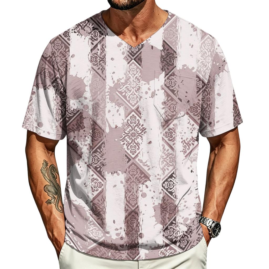 Men's Casual V-Neck Short Sleeve T-Shirt Lightweight Breathable