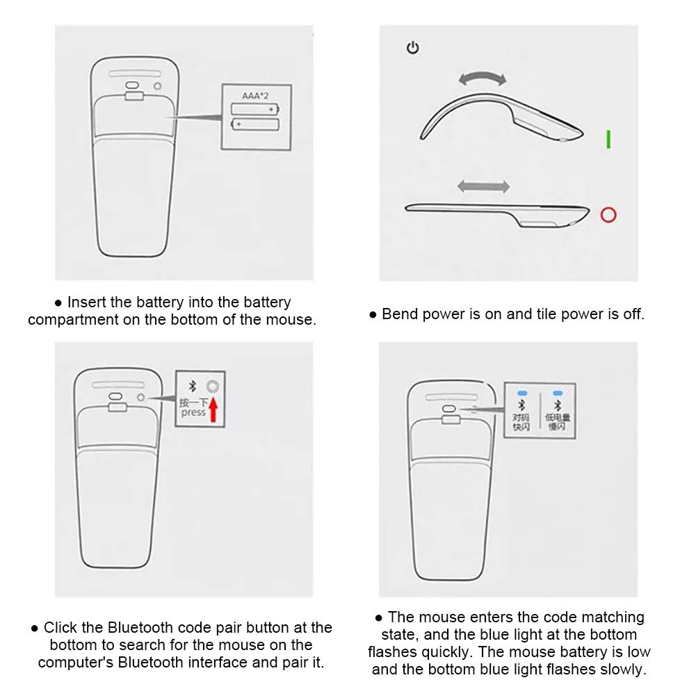 Bluetooth Foldable Wireless Ergonomic Arc Touch Computer Mouse Silent PC Mouse J-ouuo (Black)