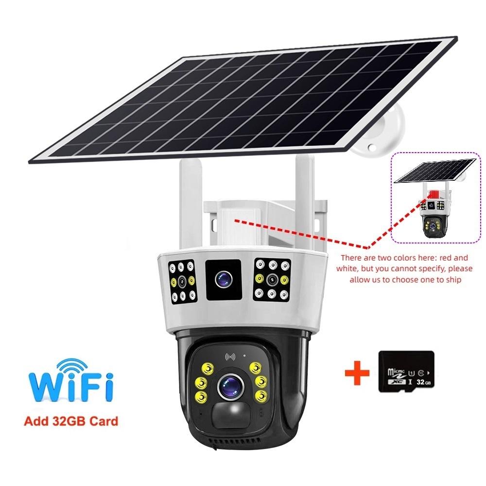 Caméra de surveillance à triple écran à énergie solaire: Caméra de Surveillance extérieure sans fil 4G/Wifi, couleur jour et nuit, à 360 °, sur trois écrans