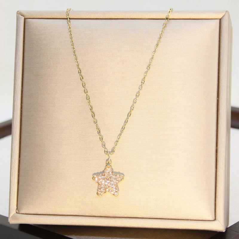 Stainless Steel Women's Luxury Diamond Star Pendant Necklace