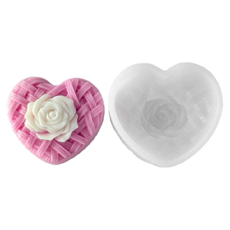Heart Rose Scented Candle Silicone Mould Reusable Craft Tool With Detailed Rose Texture