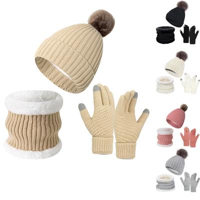 Winter Hat Scarf Gloves, Winter Hats For Women With Long Scarf, Non-Slip Touchscreen Gloves,  Gifts For Women