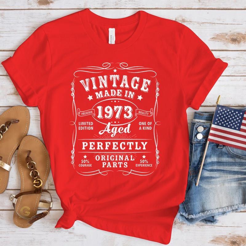 New Funny Vintage 1973 Birthday T Shirt Unisex Short Sleeve O Neck Summer Casual Vintage 1973 Letter Printing T-Shirt Top Tee