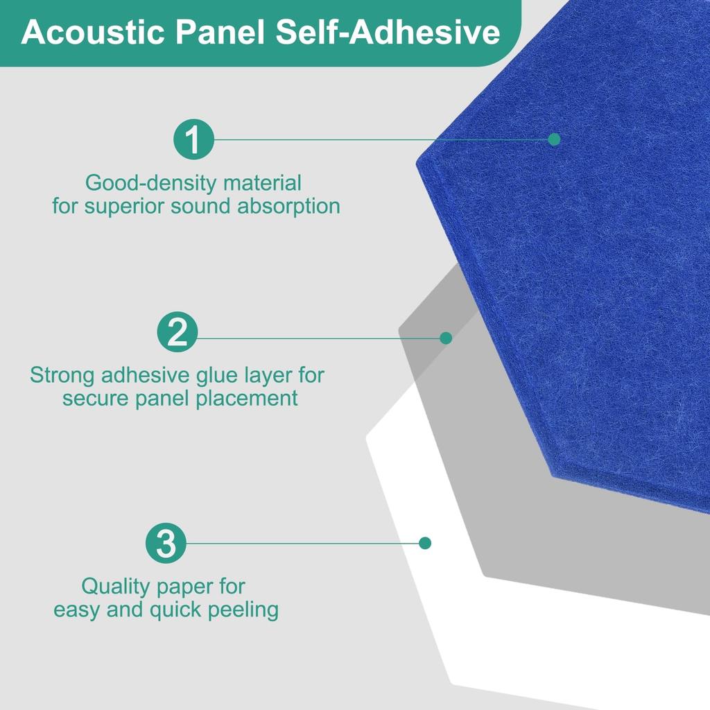 uxcell 12-Piece Self-Adhesive Acoustic Panels, 12" x 10" x 0.4", Good Density Soundproof Padding, Hexagonal Soundproof Absorbent Panels, Insulated