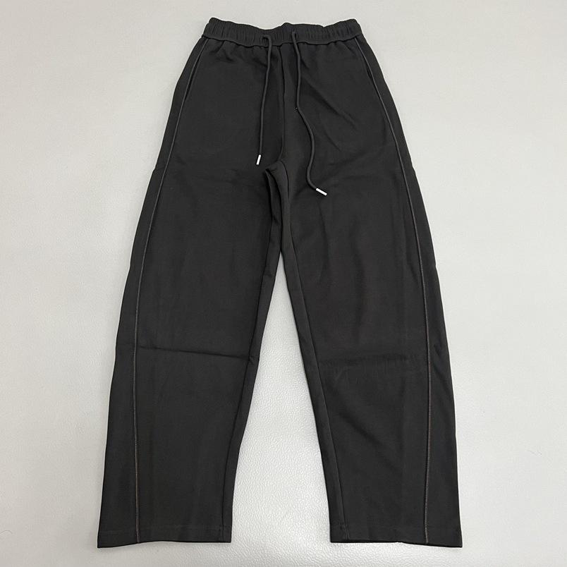 Women's Minimalist Curved-Leg Elastic Waist Pants, Contrast Stitching, Spring/Autumn Style, Loose Fit, with Pockets, Versatile Sweatpants.
