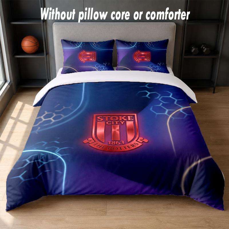 Stoke City Football Design Bed Bedding Set 1 Duvet Cover + 2 Pillowcases Soft Breathable Household Bed Linens