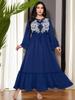Plus Size Women's Middle Eastern Embroidered Ruffle Hem Long Sleeve Beach Dress