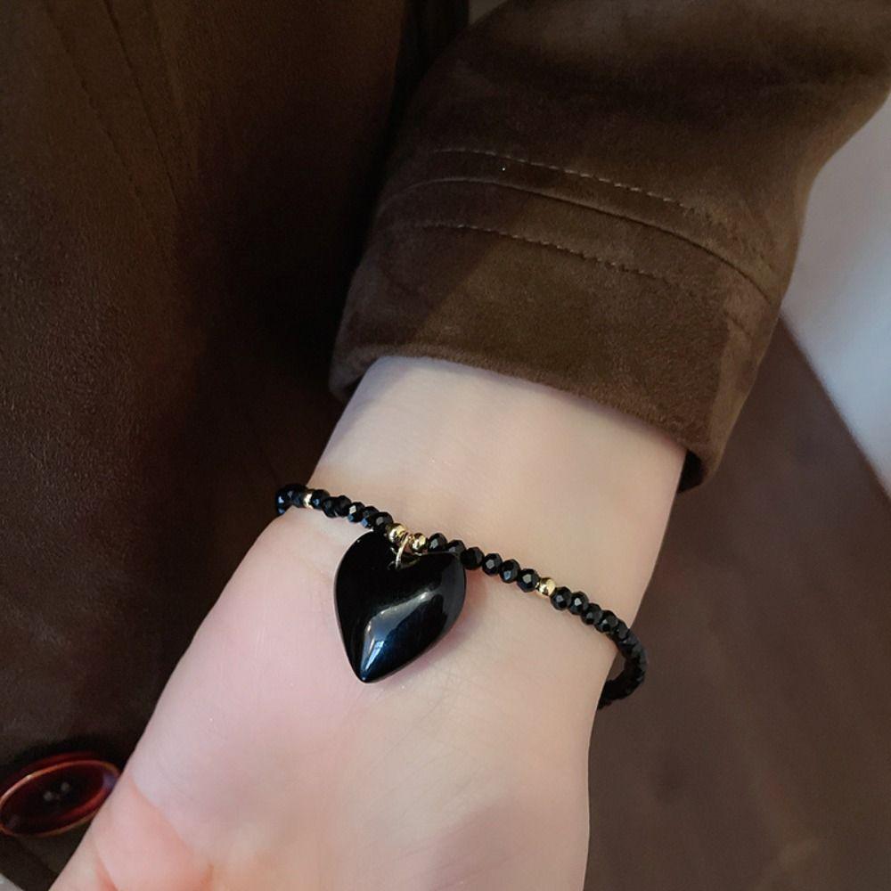 Irregular Fashion Choker Drawstring Crystal Heart Bracelet Heart Pendant Necklace  Women Gifts