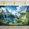 Murale del Mondo dei Dinosauri con Cascate, Montagne e Vari Dinosauri per la Decorazione della Stanza dei Bambini