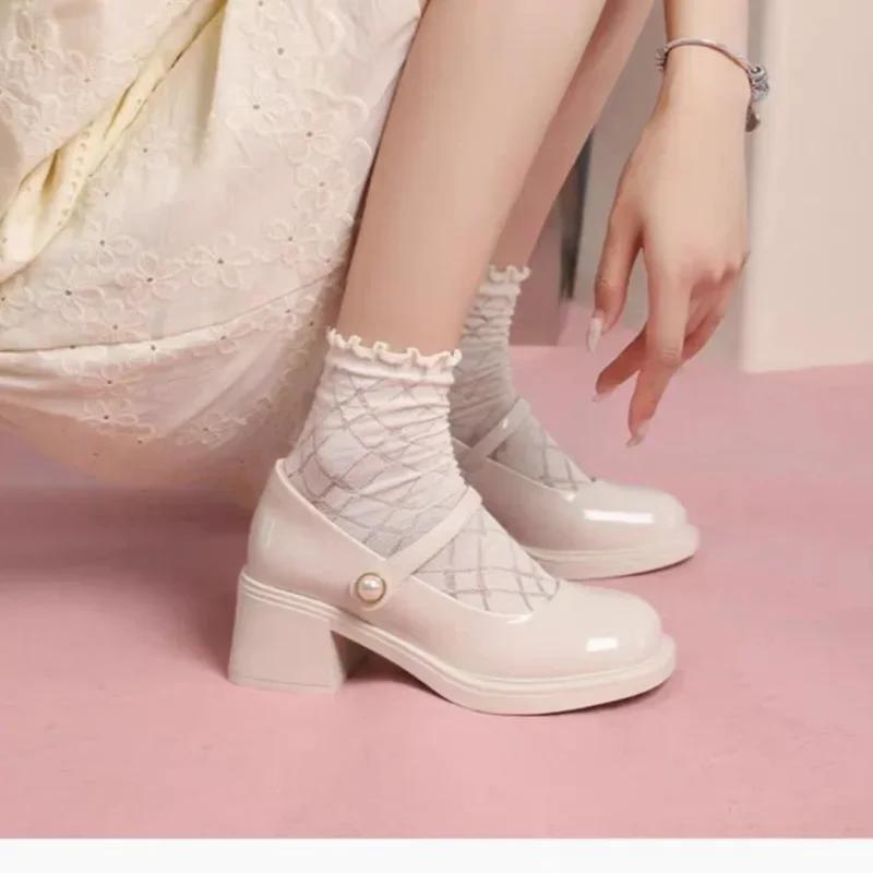 Ladies Shoes 2025 Hot Sale Buckle Strap Women's High Heels Fashion Shallow Office and Career Round Toe Pumps New Mary Jane Shoes