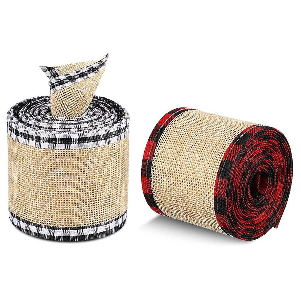 Rustic Style Christmas Ribbon Imitation Linen Ribbon Plaid Edging Ribbon