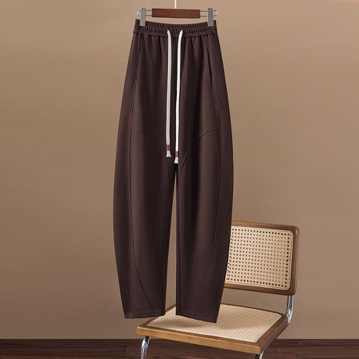 2024 Women's Korean Wide-Leg High-Waist Velvet Pants - Autumn/Winter Collection with Drawstring and Loose Fit.