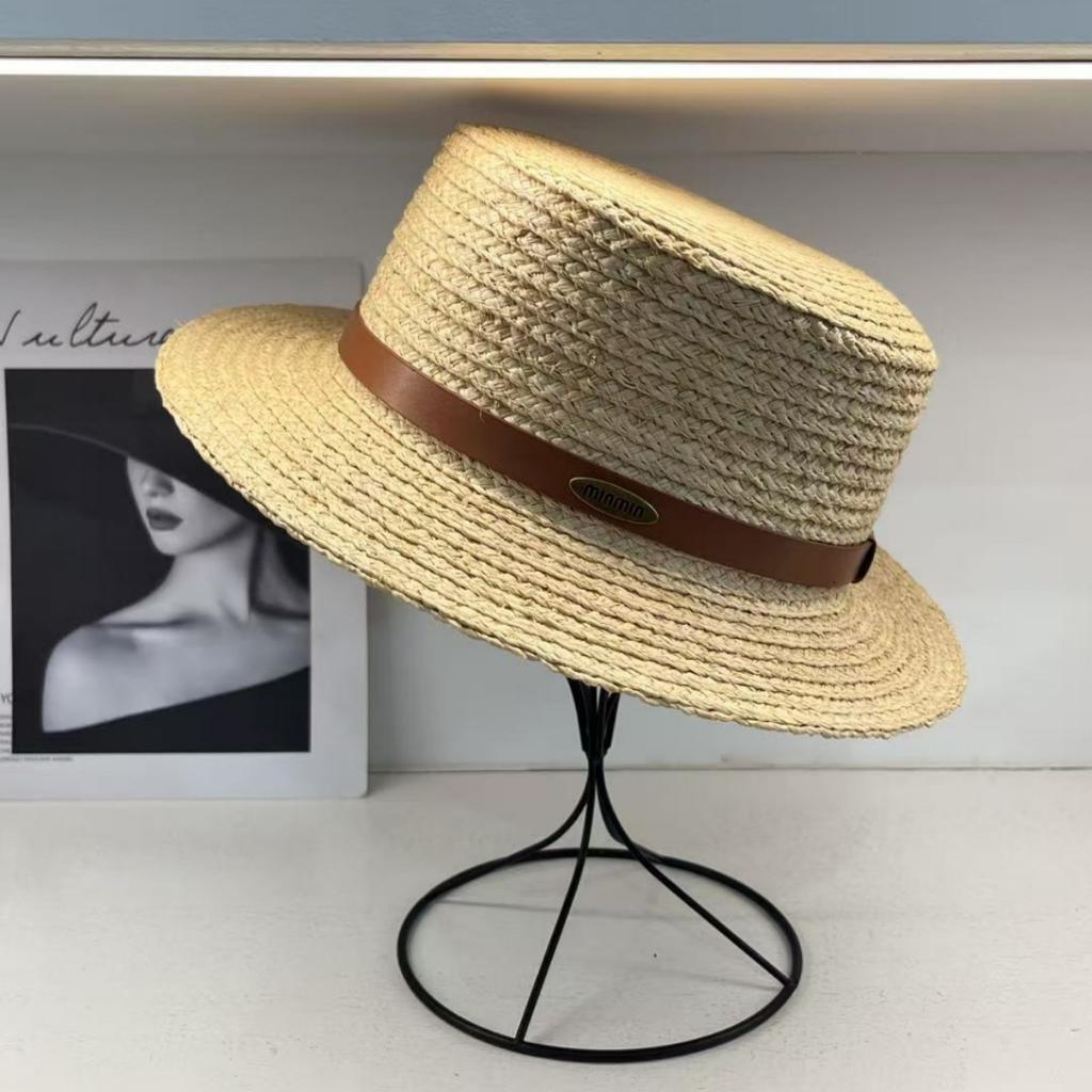 Quality High-end Flat-top Raffia Hat Women's Summer Sunshade and Sun Protection British Top Hat Men