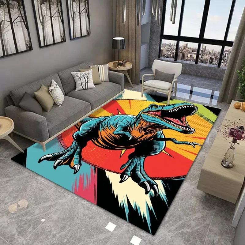 Graffiti Dinosaur Print Large-area Carpet Suitable for Living Room and Bedroom Mats Anti Slip Wear-resistant Soft Rug Beautiful