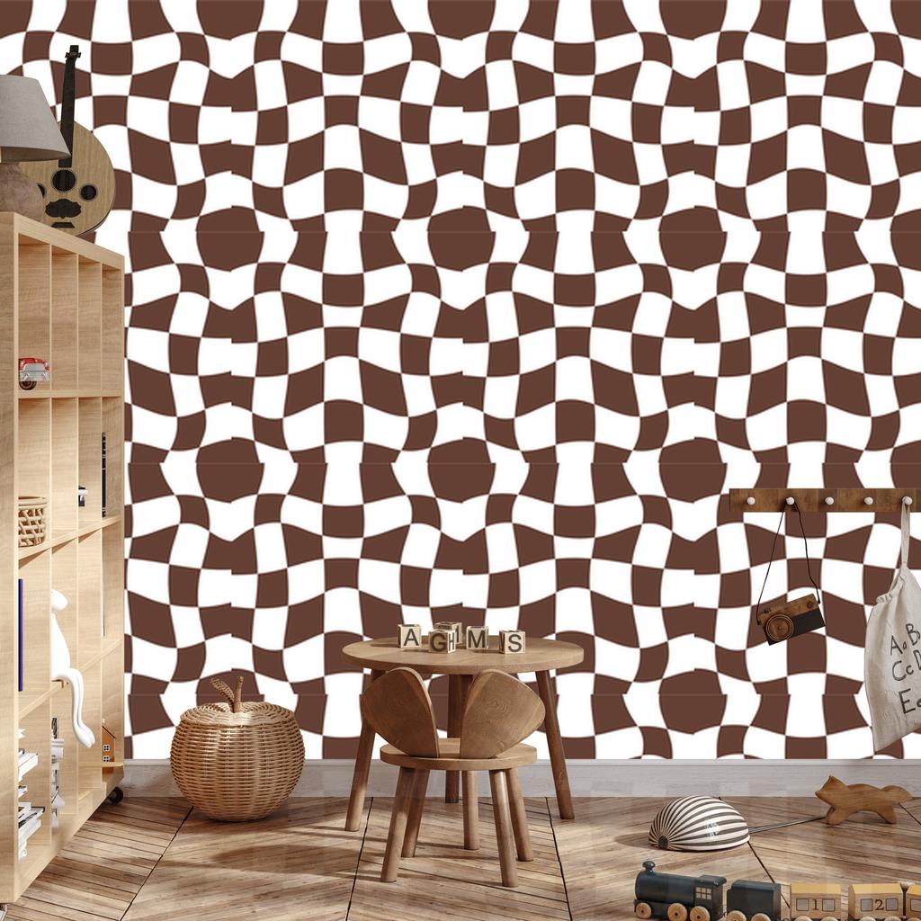 Wallpaper Casual Checkerboard Rust and White for Living Room and Bedroom 50x1000
