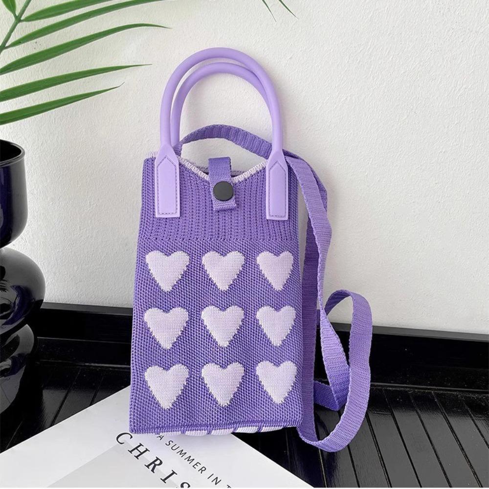 Sweet Love Knitted Mobile Phone Bag Mini Fashion Knitted Crossbody Bag Cute Korean Knit Handbag Phone Pouch