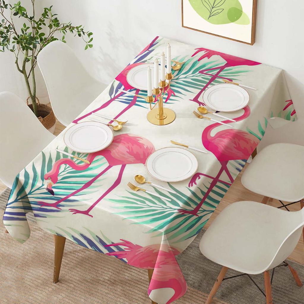 Tropical Flamingo Polyester Rectangular Tablecloth for Parties and Dining