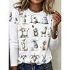 Cartoon Animal Portrait Printed T-shirt Women Loose Large Round Neck Casual Top Fashionable Versatile Leisure 3D Long Sleeved T-shirt