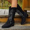 Retro Damskie Buty Klasyczne Haftowane Zachodnie Buty Kowbojskie Wysokiej Jakości Zamszowe Buty do Połowy Łydki dla Kobiet Buty Rycerskie Botas Mujer