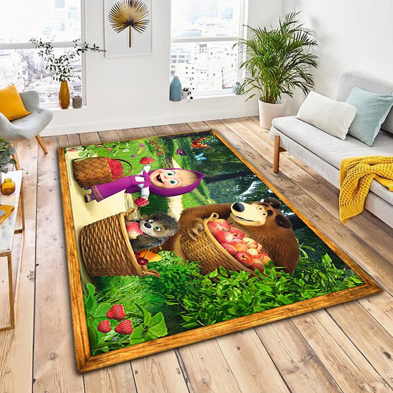 Russian animation Masha and the Bear Fairy Tale Cartoon Carpet Soft Home Living Room Bedroom Door Mat Outdoor Picnic Ground Mat rug T8