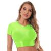 Women Crop Top Tee Short Sleeve Round Neck Slim Fit Solid Color Sportswear Yoga Running Shirt