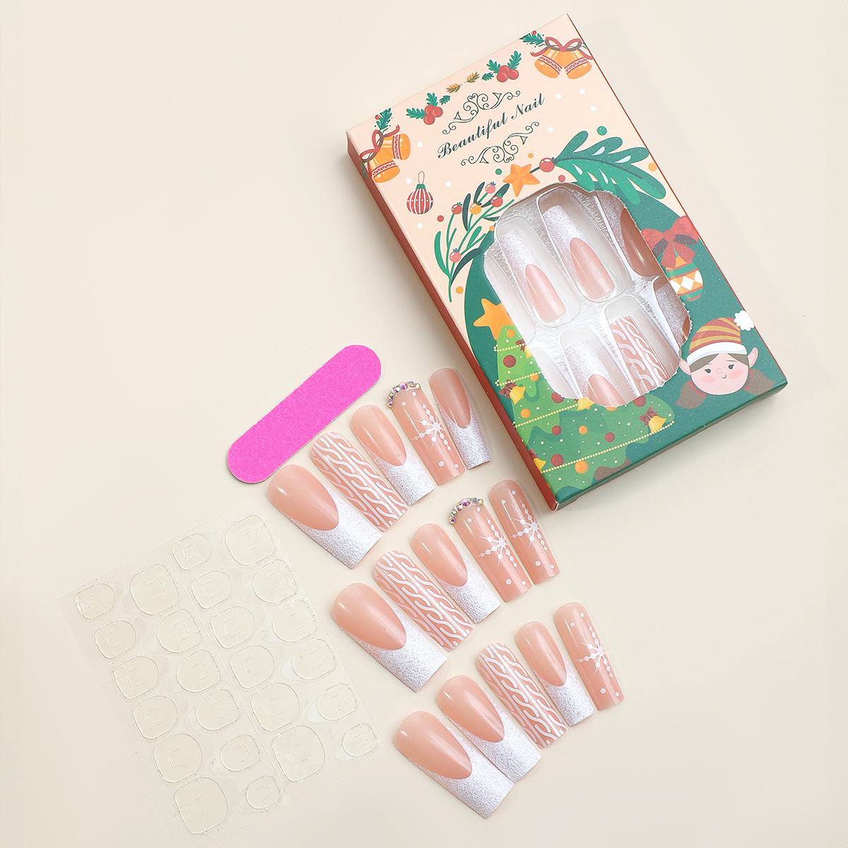 

3XL Winter Christmas Snowflake Rhinestone French Tips Press-On Nails