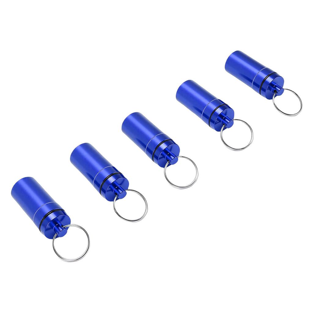 5pcs Mini Keychain Tablets Case Water Proof Aluminum Alloy Portable Outdoor Tablets Container 22x52mm Blue
