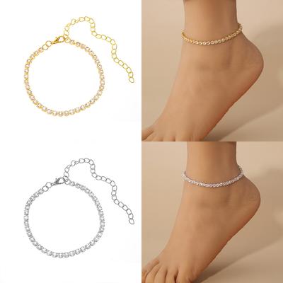 Rhinestone Foot Ornaments, Adjustable Anklet, Crystal Double Heart-shaped Anklet