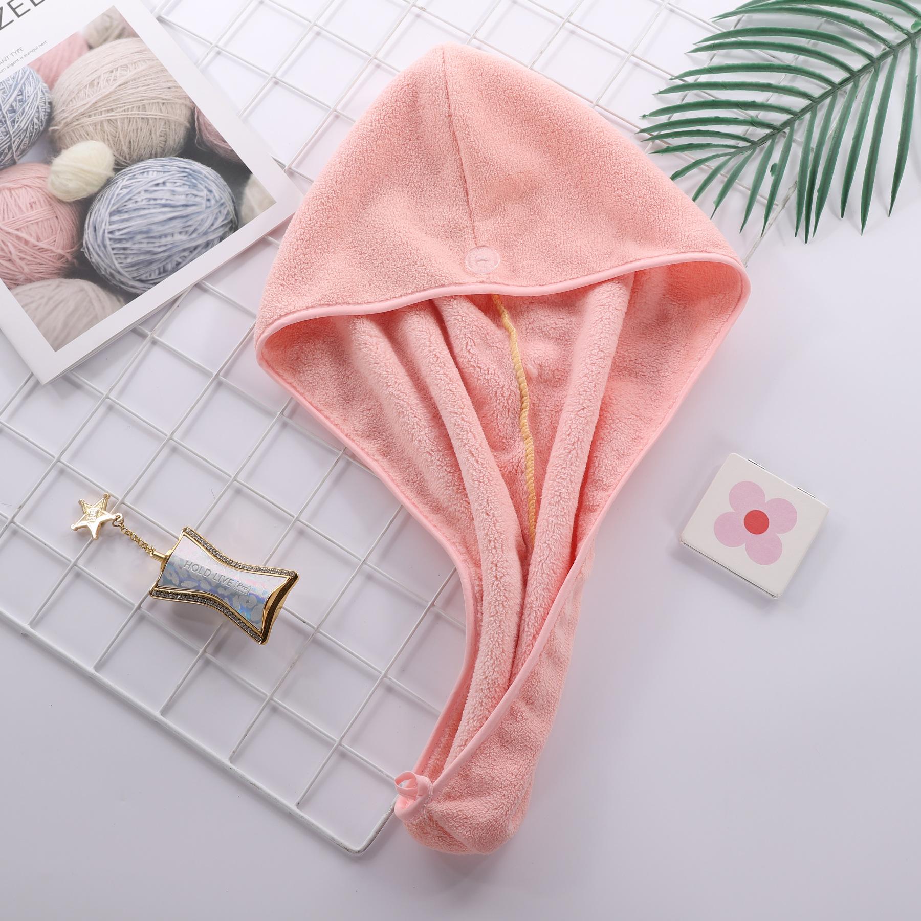 

Baotou hair towel dry hair towel home absorbent quick-drying towel coral velvet dry hair cap 63*25cm рожевий
