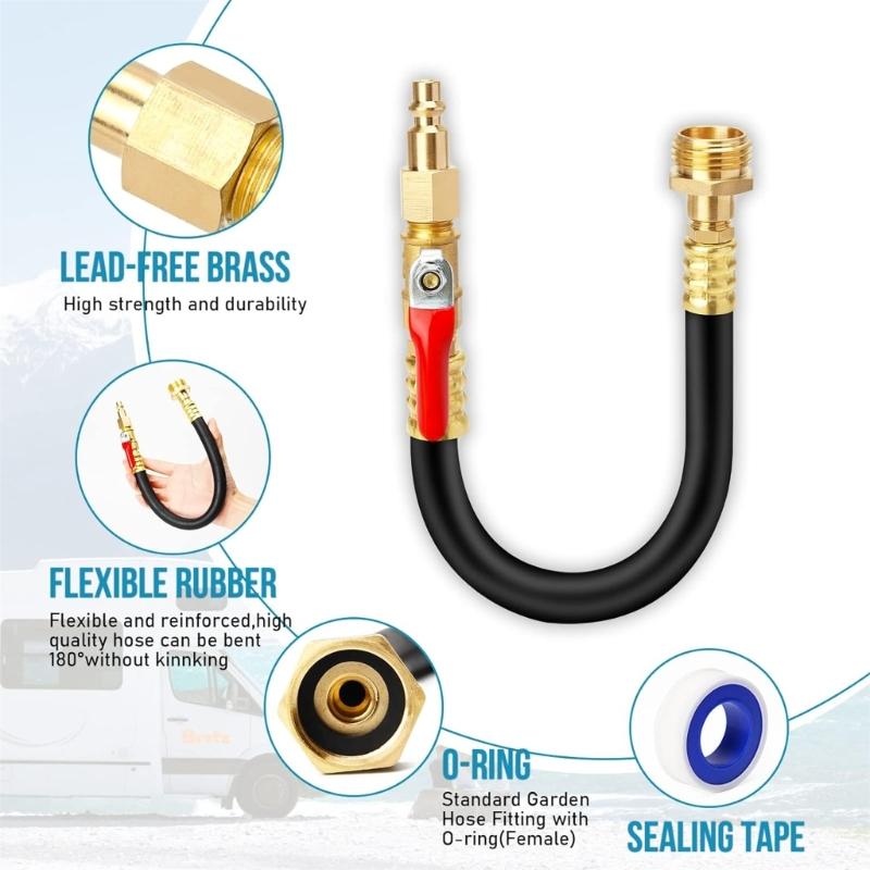 Winter Proof Water Spray Adapter with Shut off 12 Inch Elastic Hose for Car