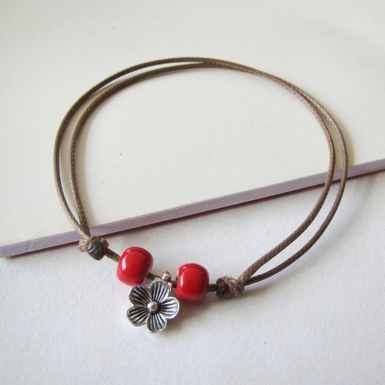 1 stücke Neue Mode Einstellbar Einfache Keramik Armbänder Fußkettchen Weibliche Original Hand-Woven Mode Fußkettchen Blatt Keramik Schmuck 41 #