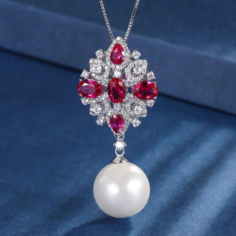 

2025 New in White Pearl Fashion Flower Tag Pendant Necklace Green Water Droplet Crystal Women s Party Cocktail Gathering Gift красный