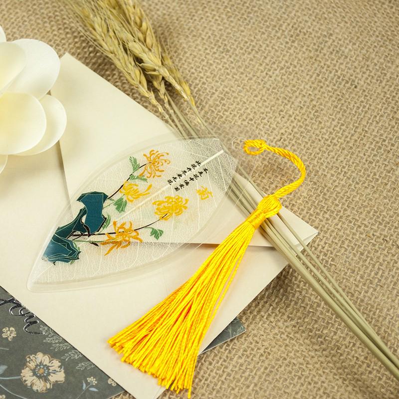 Chinese Style Leaf Vein Bookmark: Plum, Orchid, Bamboo, Chrysanthemum - Graduation Gift for Classmates or Girls