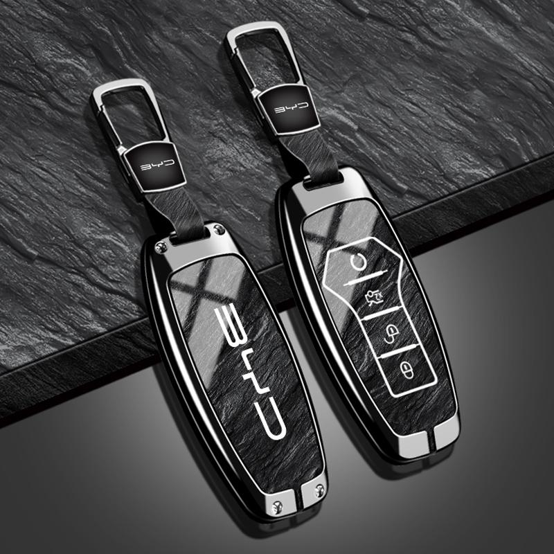 New Fashion Car Key Case Cover for BYD Song Pro Plus Max Dmi EV Seal Dolphin Zinc Alloy Stone Pattern TPU Keychain Accessories