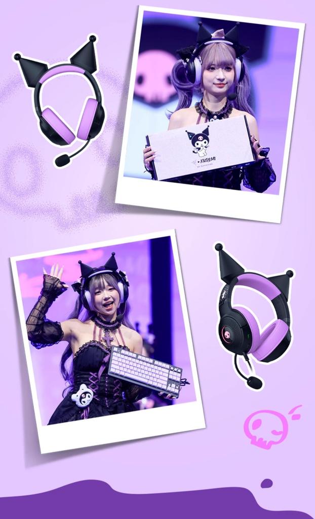 Razer Kraken Kitty V2 Gaming Headset with Officially and USB a Cute Gift Over-Ear Kuromi, Licensed, Wired, Microphone,