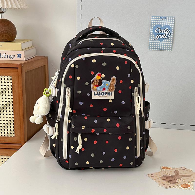 New junior high school backpack female junior high school schoolbag ins niche polka dot cute large-capacity backpack