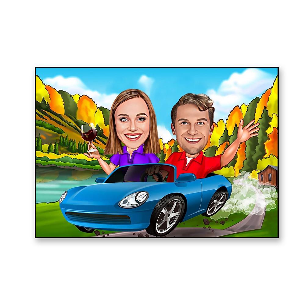 

Водій Пара Портрет Плакат Індивідуальні Персоналізовані Мультяшні Портрети Чоловіки Жінки Подарунок На День Народження Домашнє Настінне Мистецтво Картина на Полотні 30x40cm no frame